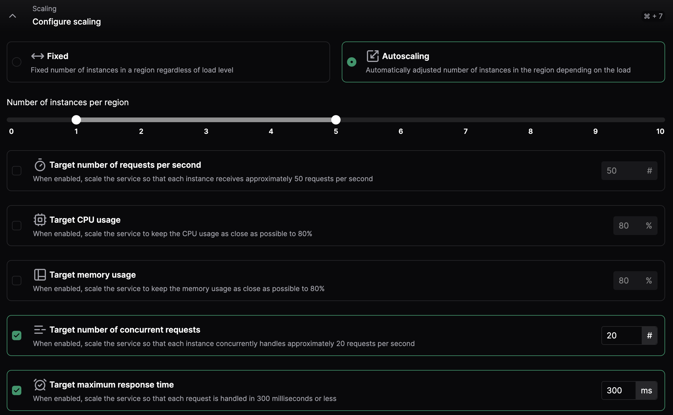 Autoscaling configuration form