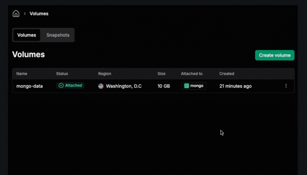 Creating Snapshots in the Koyeb control panel