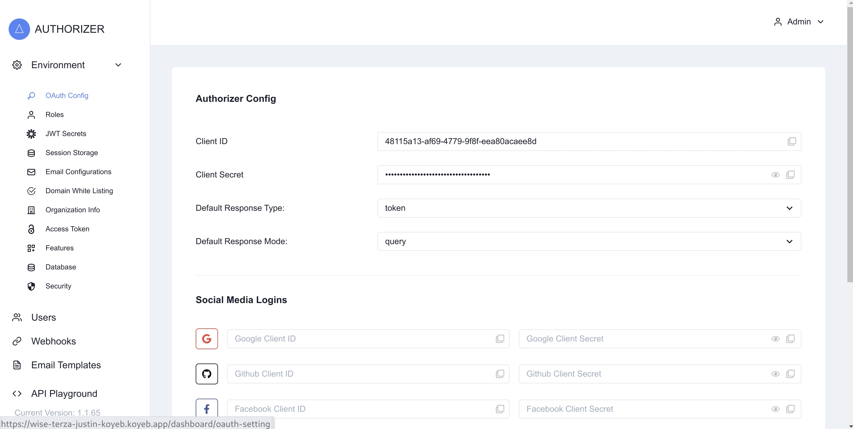 Authorizer admin dashboard