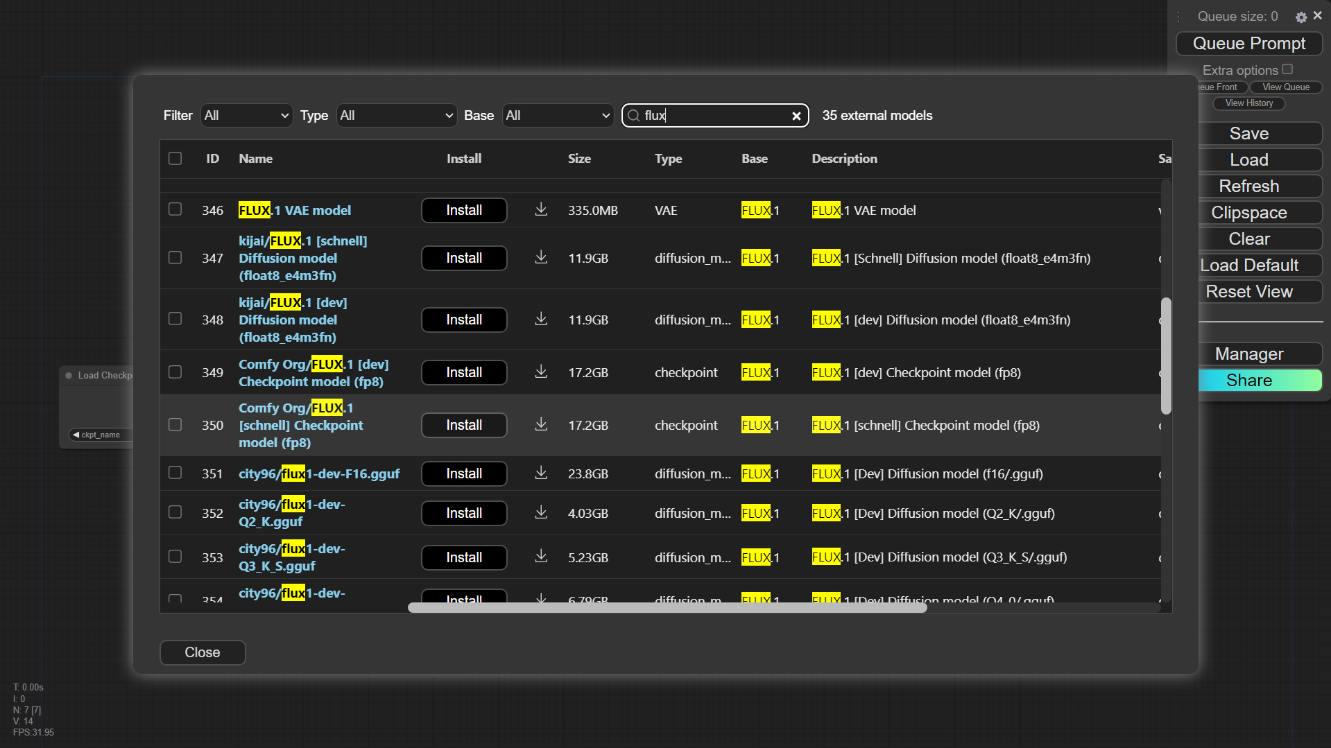 ComfyUI Manager search flux