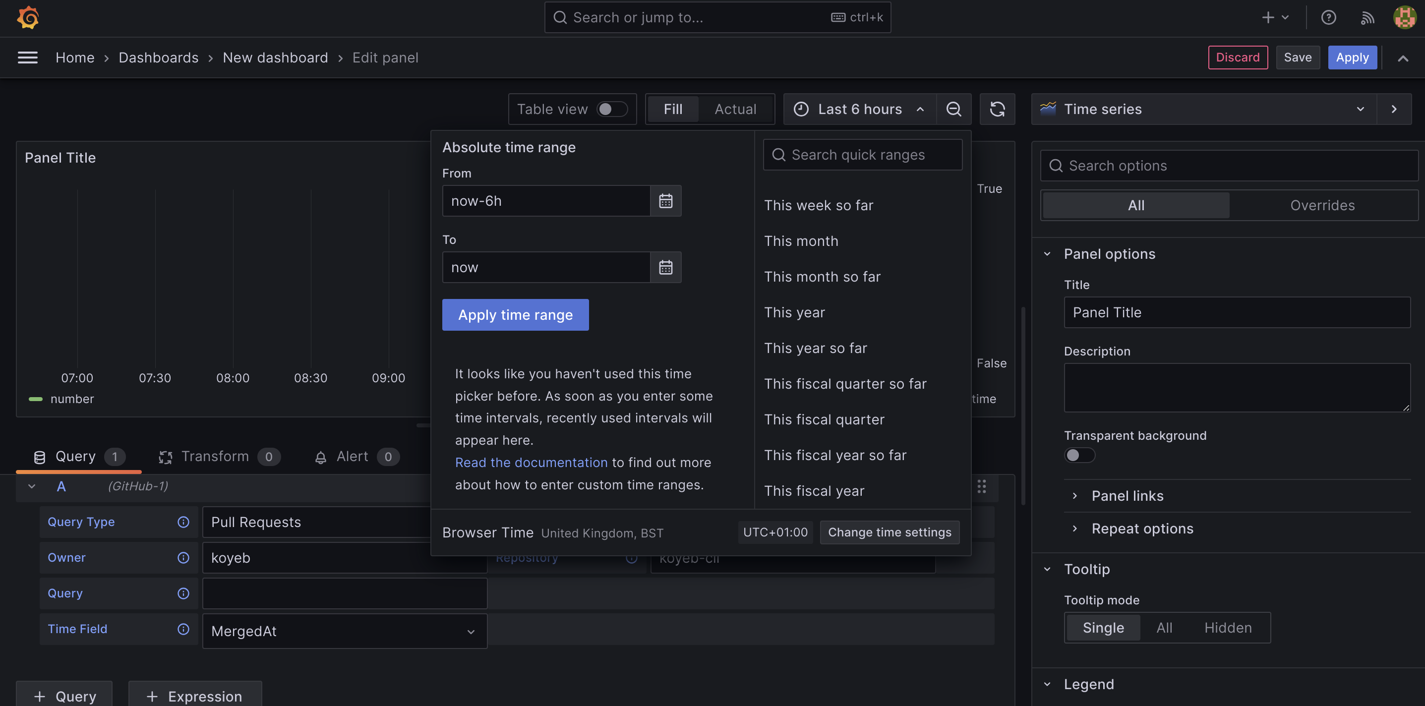 Grafana adjust time frame