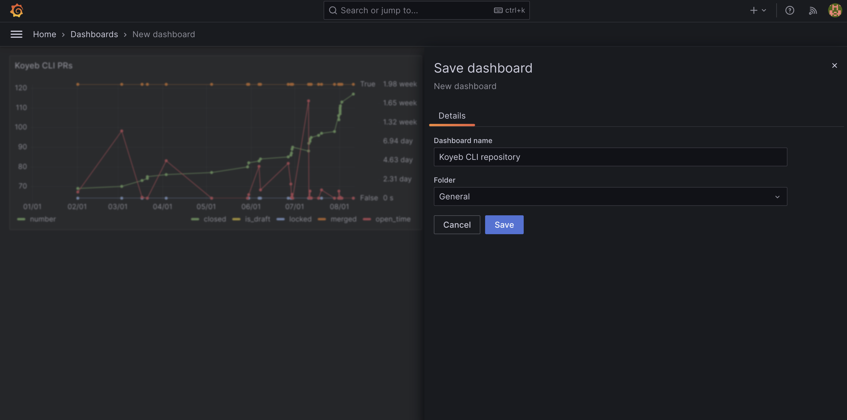 Grafana save dashboard