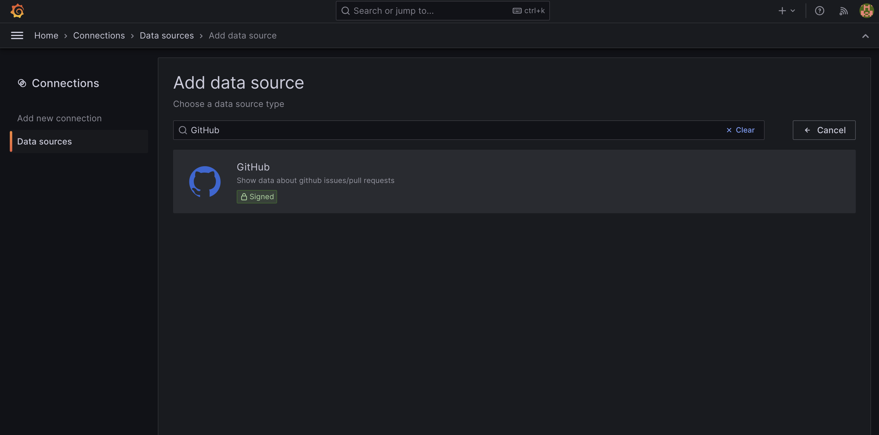 Grafana select GitHub source