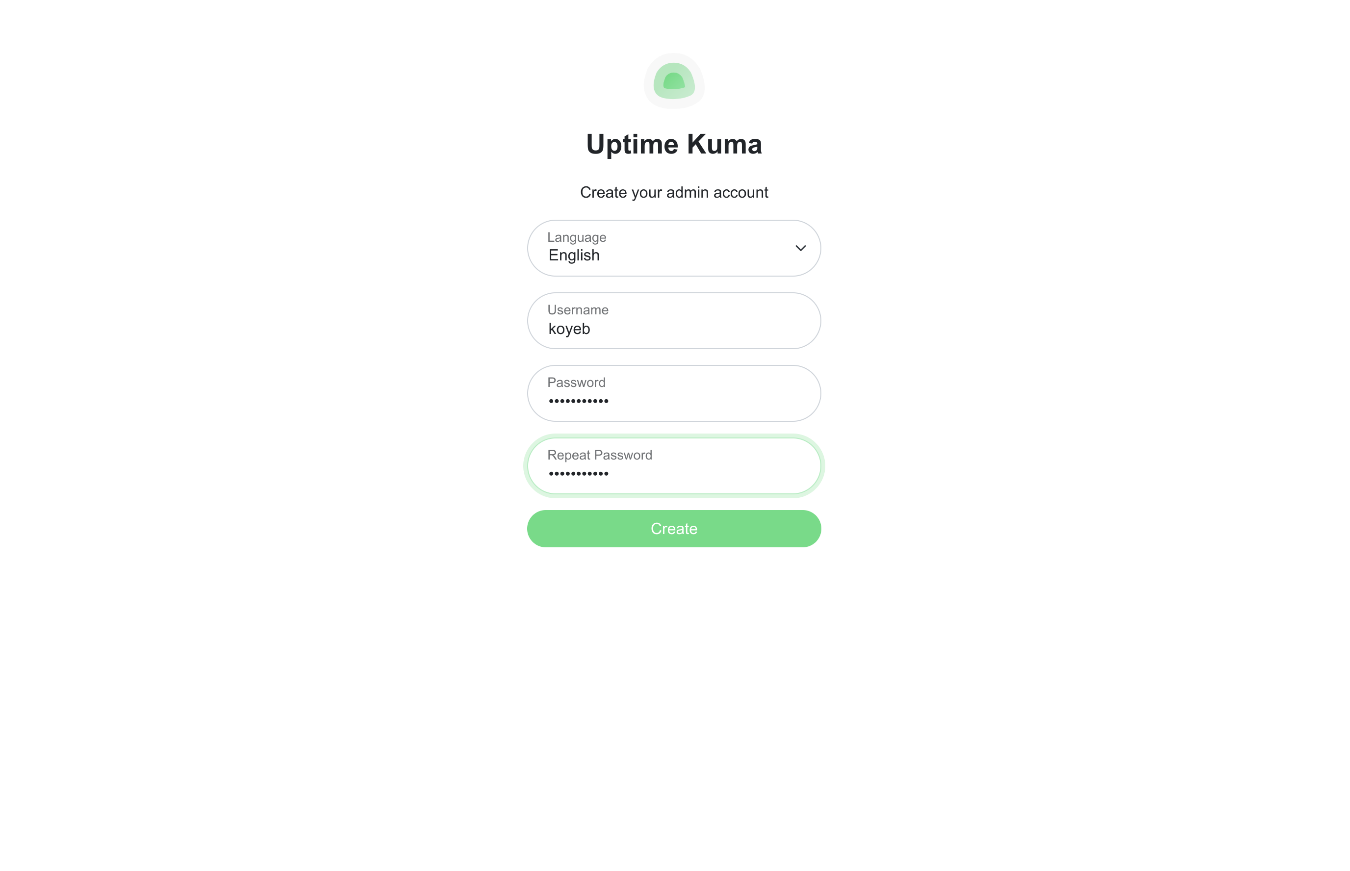 Uptime Kuma admin creation