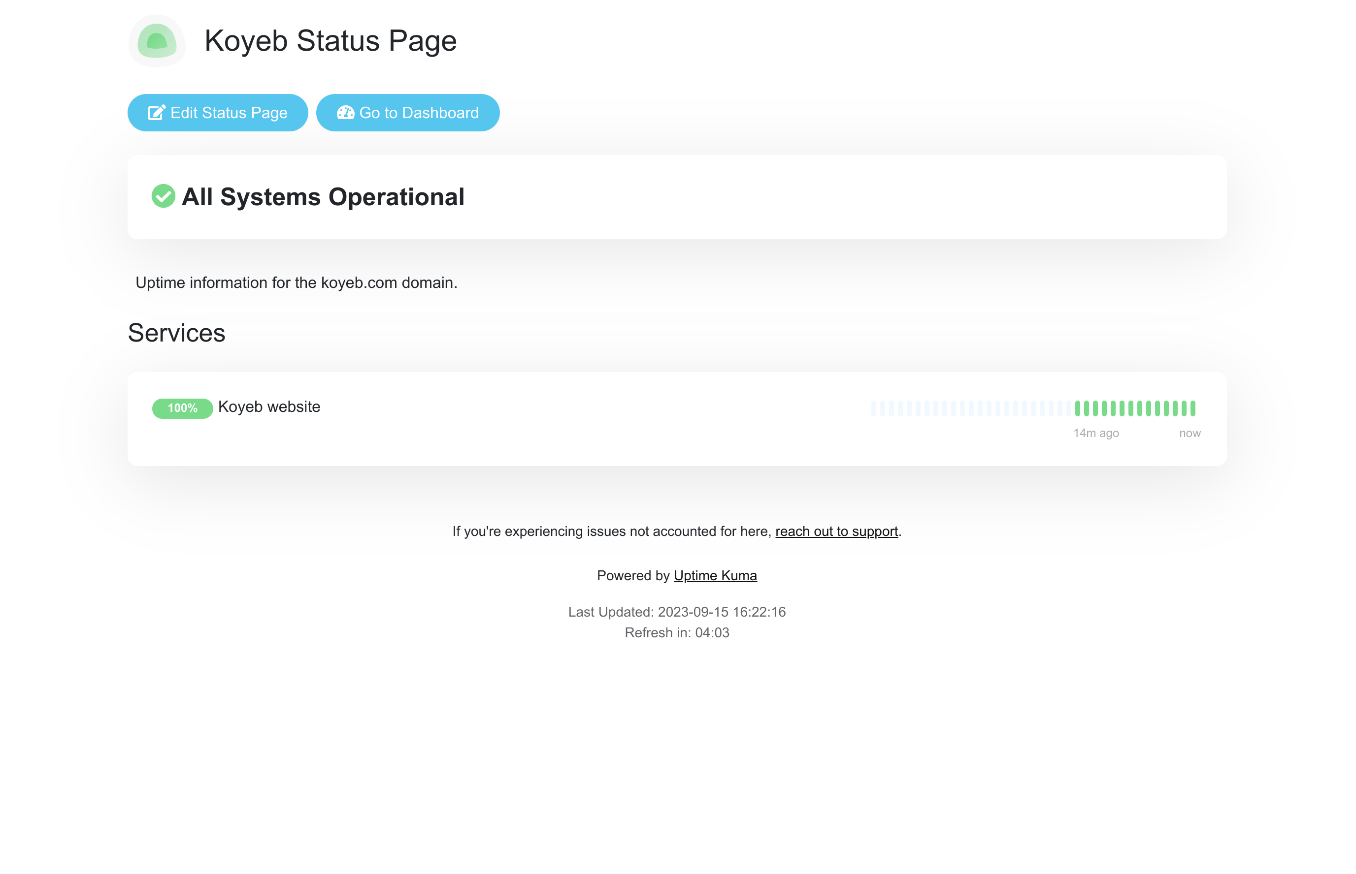 Uptime Kuma admin status page