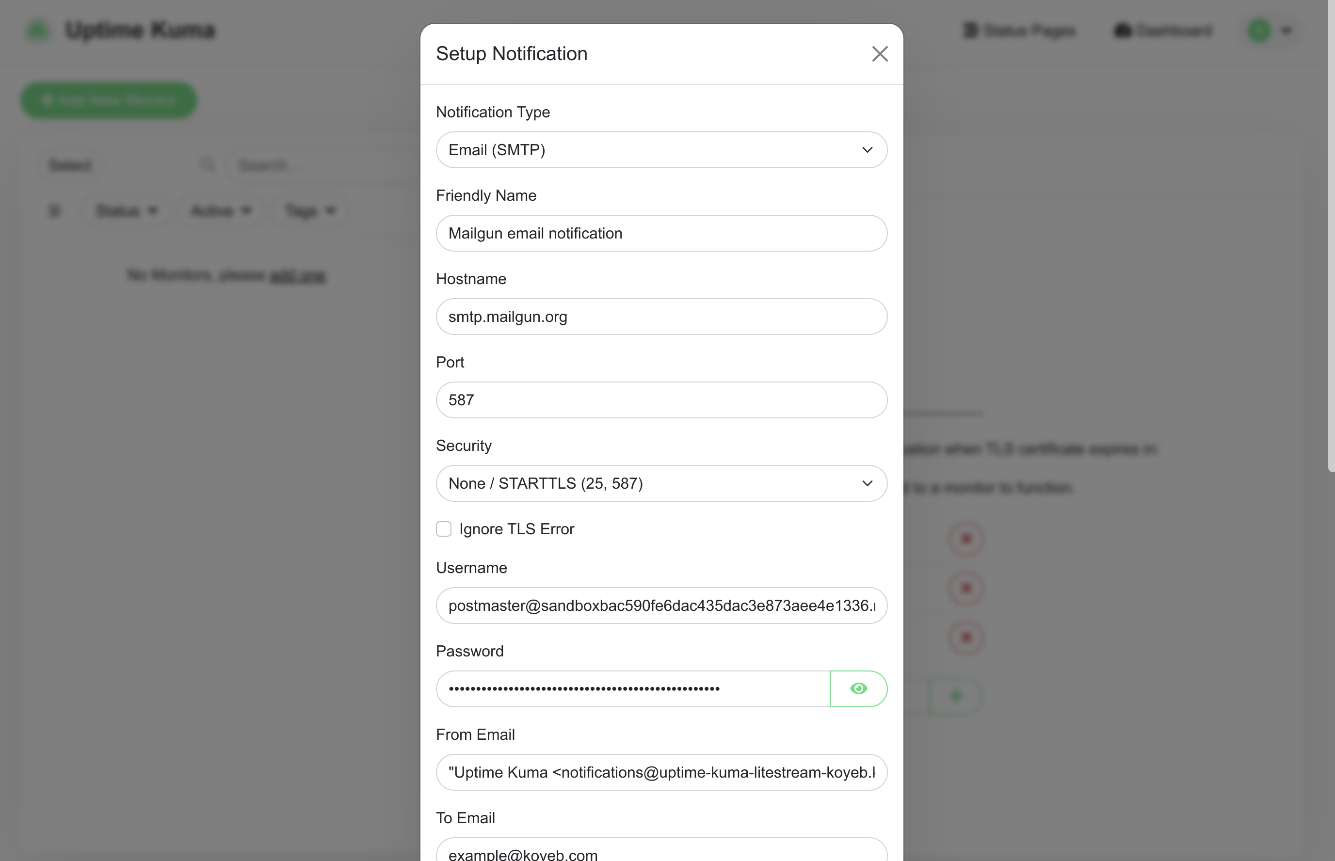 Uptime Kuma configure new notification